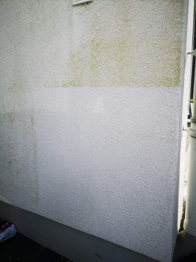 Echte Probefläche an einer Hauswand